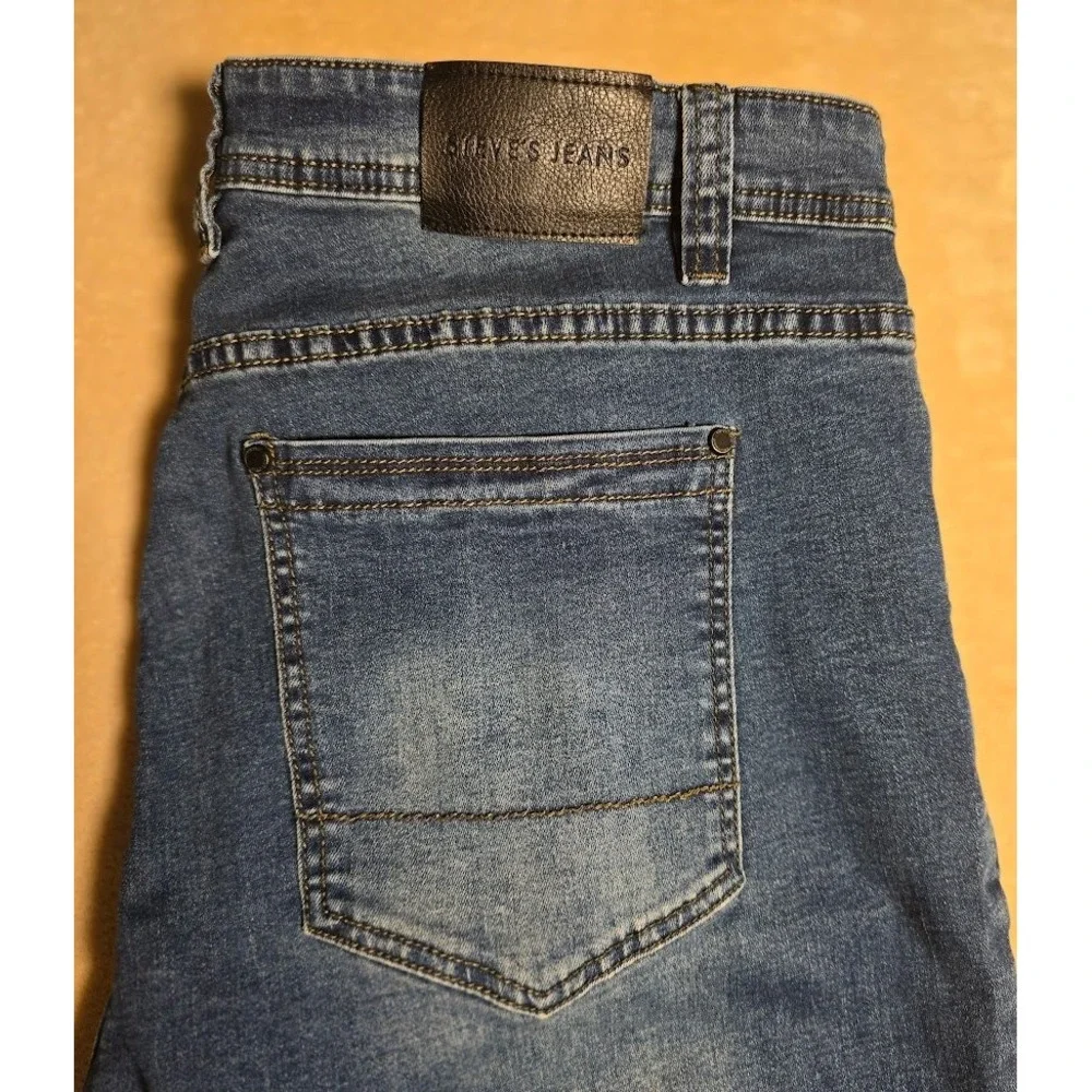 Steve's Jeans Mens 38x32 Blue Straight Leg Stretch Denim Pants Zipper Pocket 897